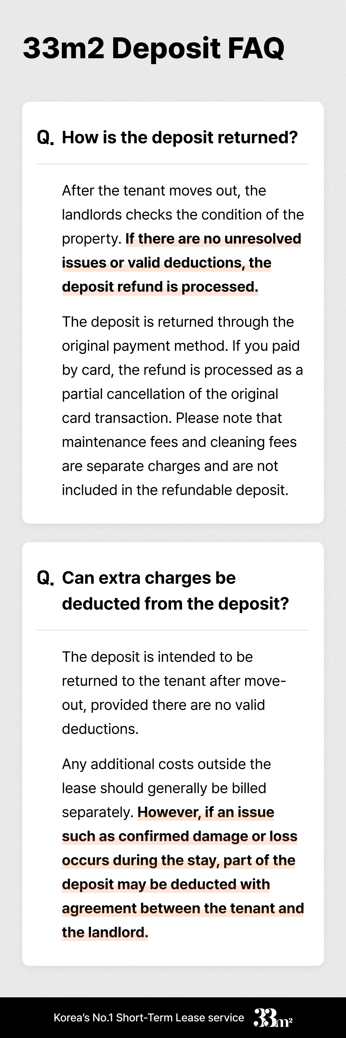 33m2 deposit FAQ