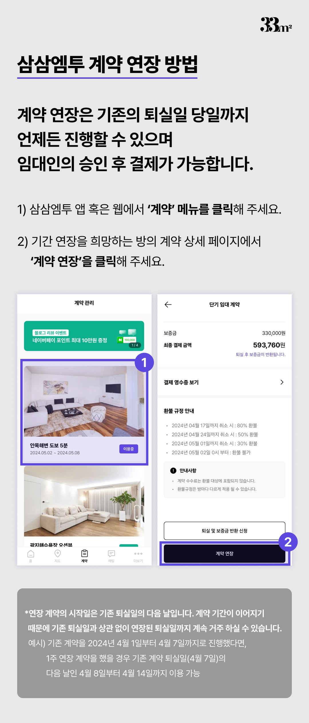 삼삼엠투 단기임대 계약 연장