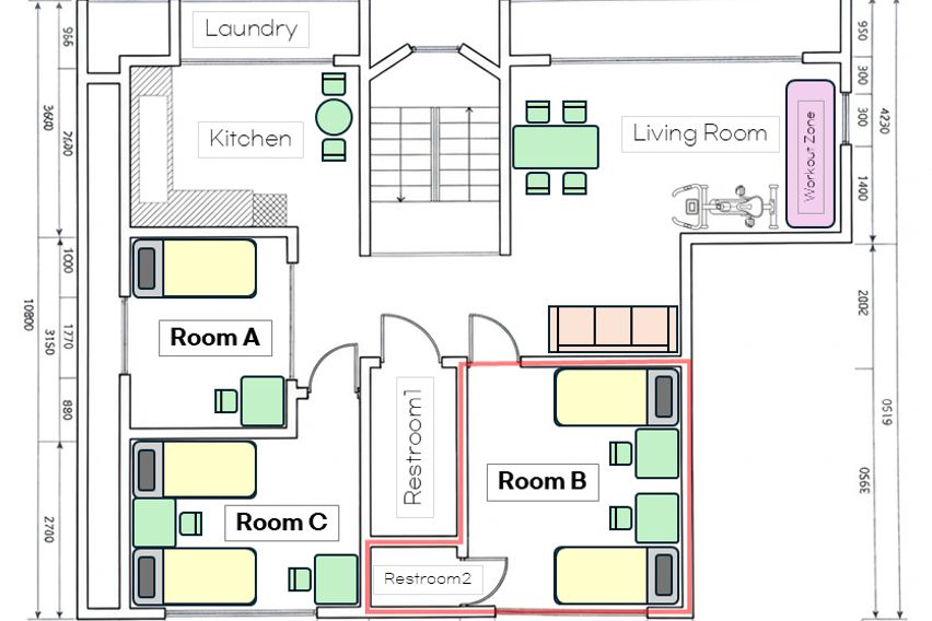 B룸(2인실)-창측침대