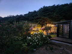 A room with a pretty garden in the forest. 3th image