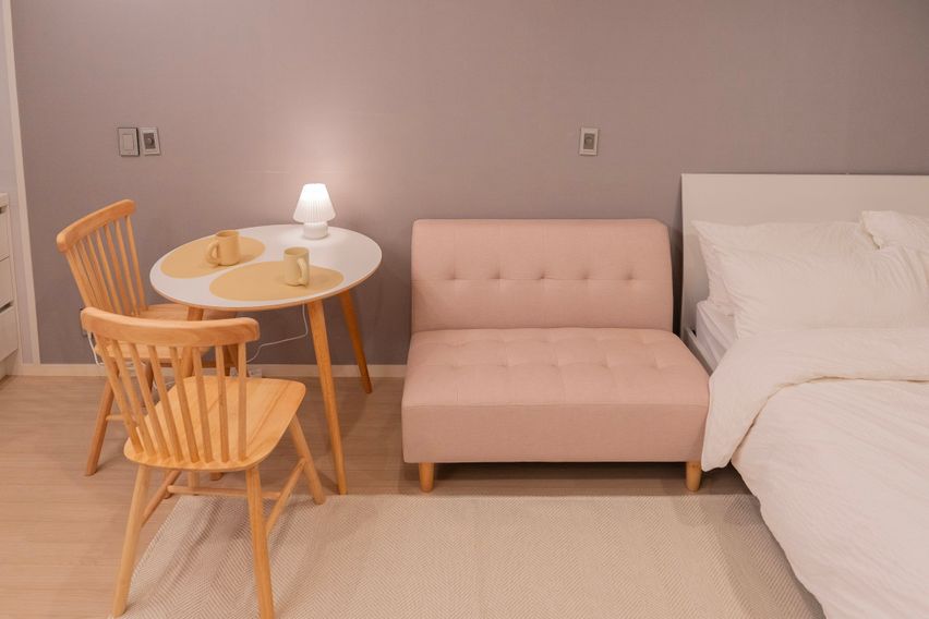 제주 침대 위 오션뷰